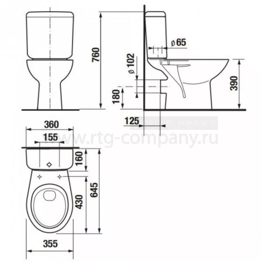 Унитаз - компакт напольный Jika "ZETA" цвет белый, горизонтальный выпуск 645*355 (253960002429) (Без крышки)